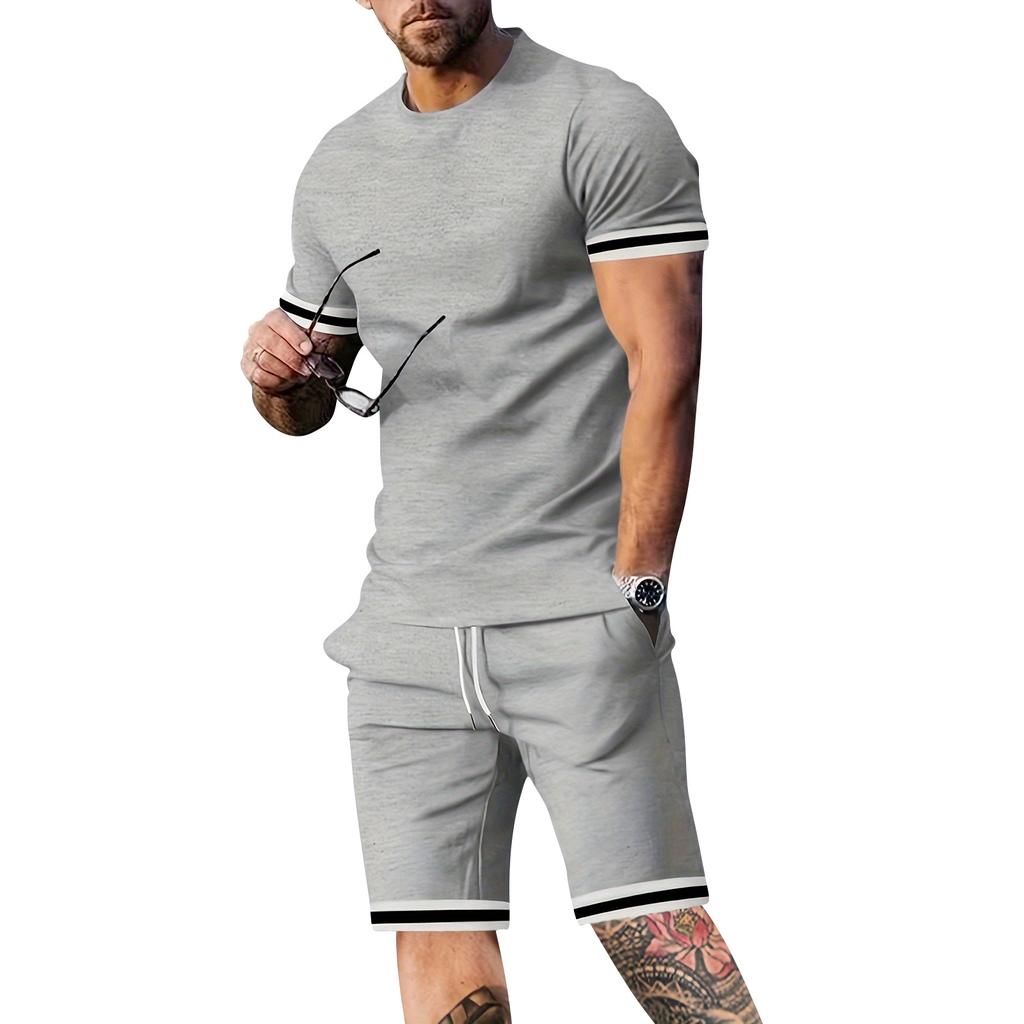 Men's Short-sleeved T-shirt And Round-neck Set   Men's Sports Shorts  Set