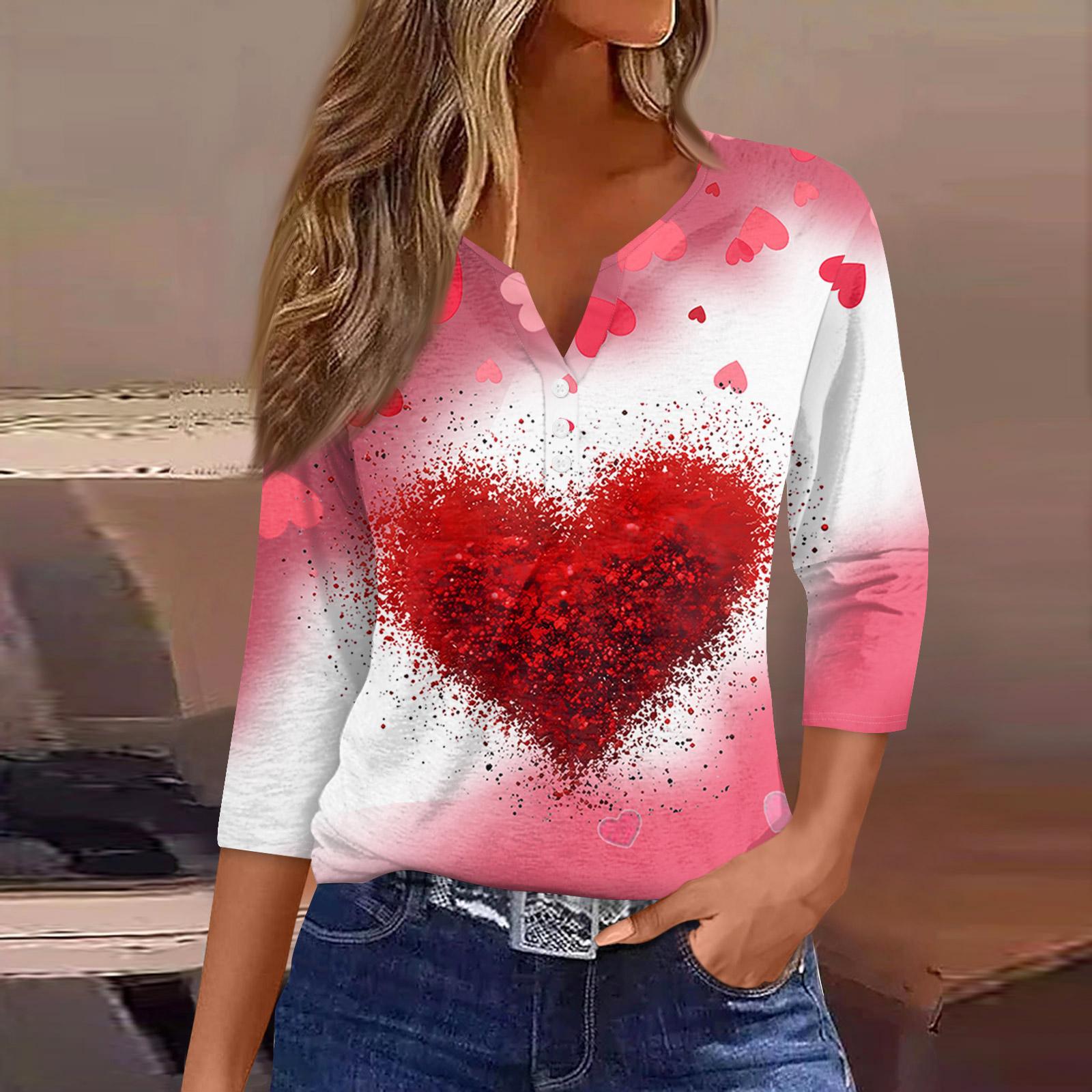 

Жіноча футболка з принтом на ґудзиках, рукави 3/4, щоденна мода на вихідні, звичайний топ із V-подібним вирізом XXL винний