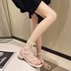 Shoes for Women Summer Cross Bandage Thick Low Heels Sandals Women Fashion Lace-Up Peep Toe Shoes Female Square Heel Footwear