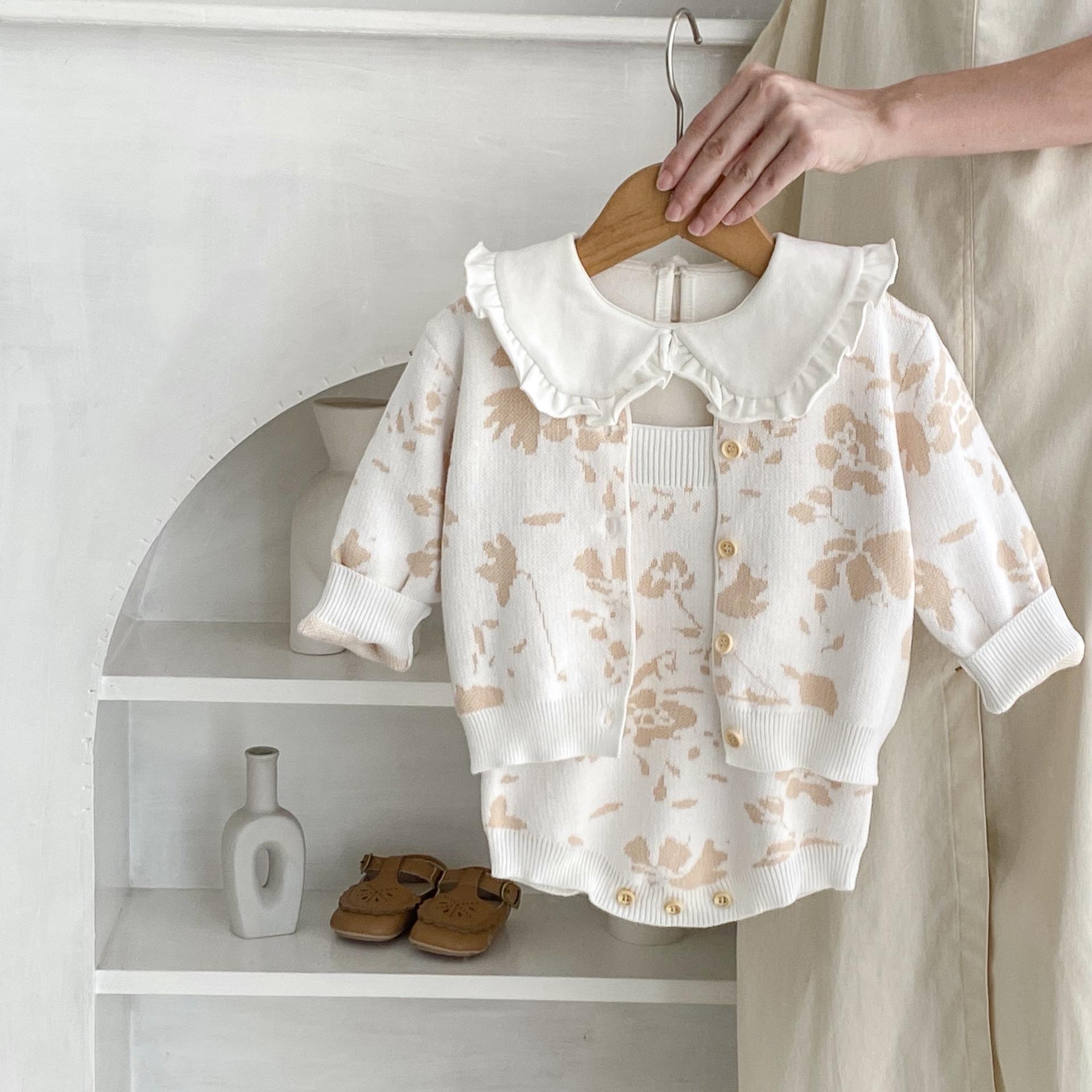 

Детский комплект для девочек с цветочным узором, детский жаккардовый кардиган, комбинезон, милый комплект детской вязаной одежды bafanou 86173 66cm(3-6M)