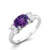 925 Sterling Silver Amethyst Three Stone Ring