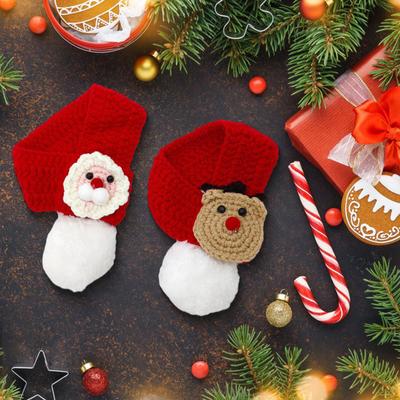 Weihnachten gestrickter Haustierschal Katzenhalsband Kostüm Rot Halsbekleidung Accessoire
