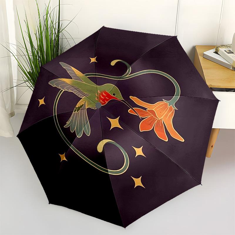 

1pc Hummingbird and Flower Illustration Umbrella with Plastic Handle,Vibrant Cartoon Pattern,Multi-functional UmbrellaPT183