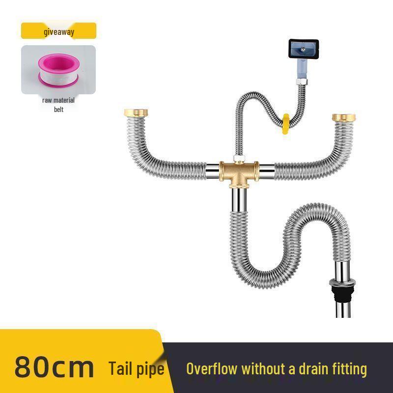 Stainless Steel Kitchen Sink Drain Pipe Set with Anti-Odor Features for Single or Double Sinks and Dishwasher Integration