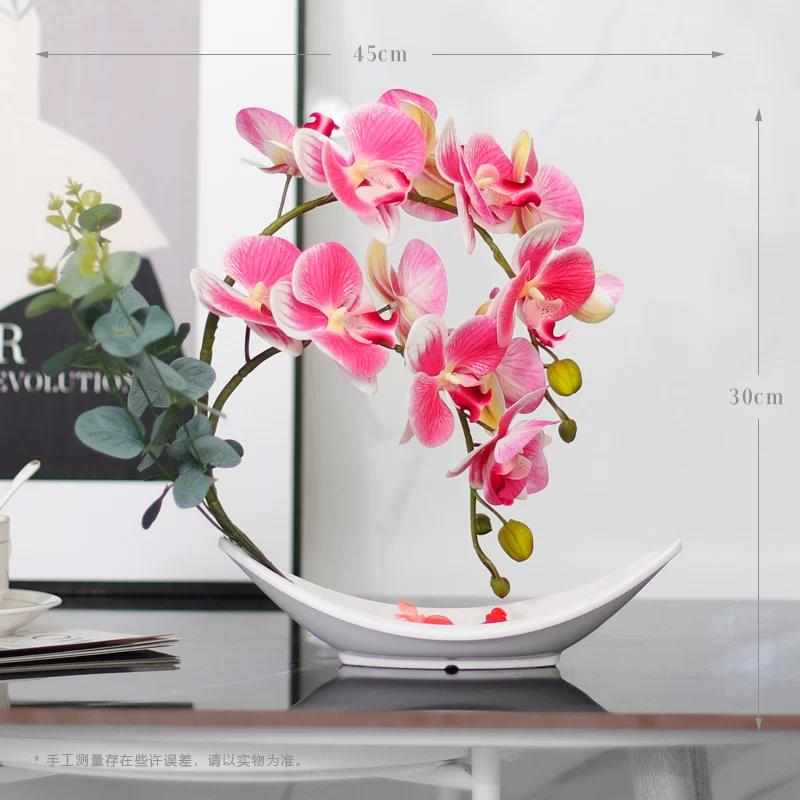 Simulated Butterfly Orchid Ceramic Flowerpot Fake Flower Set Decoration Home Livingroom Entrance Desktop Bonsai Ornaments Crafts