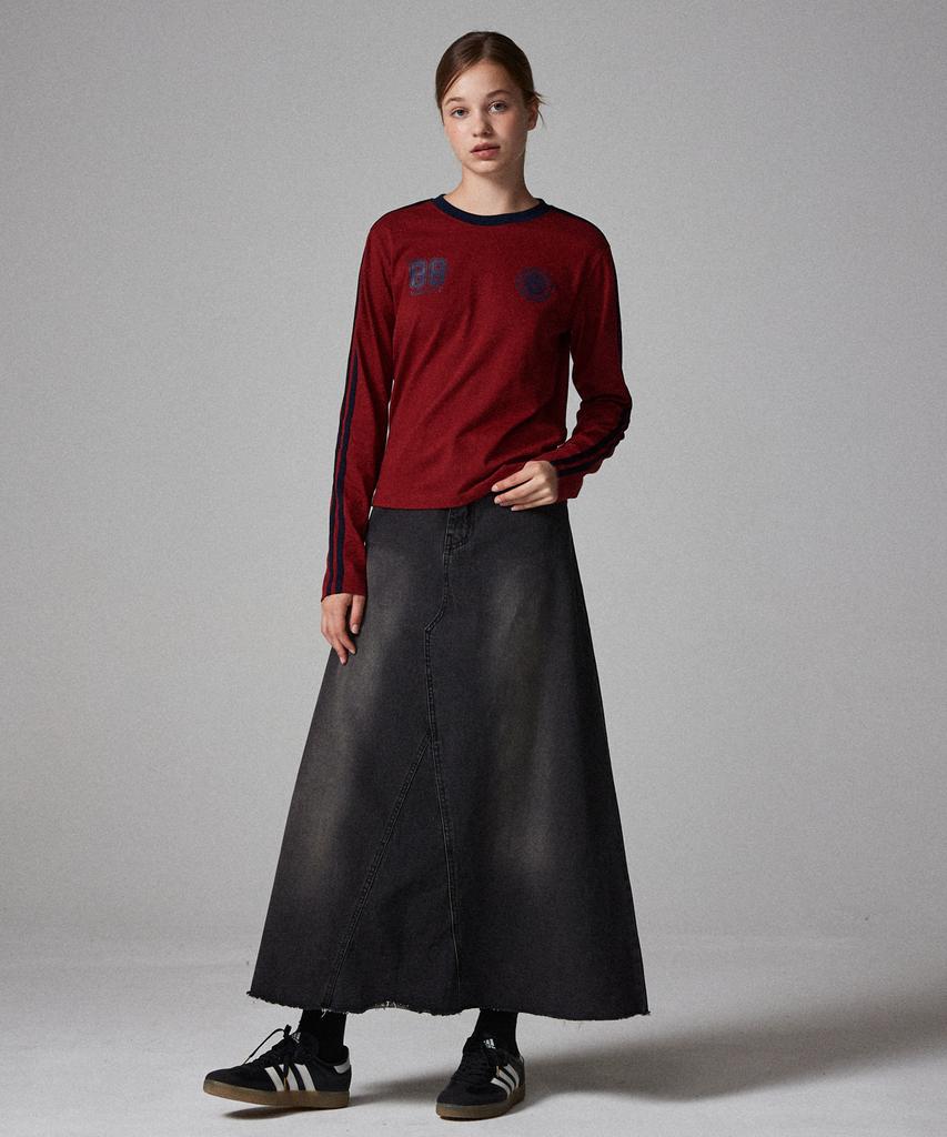 AWESOME STUDIO Flare Maxi Long Denim Skirt Black