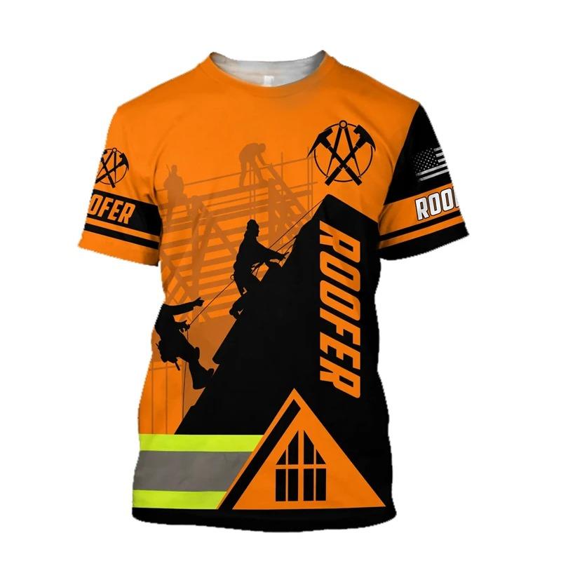 Bagger 3D-Druck T-Shirt für Herren Maschinenführer Streifen Kurzarm Atmungsaktiv Locker T-Shirts Outdoor Sommer Arbeitskleidung