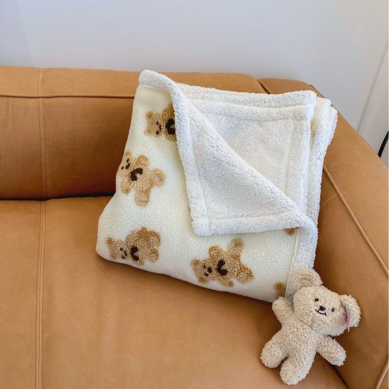 Soft Plush Kids Blanket With Cartoon Bear Design - Warm Fleece Throw Nap Sofa Bed Use