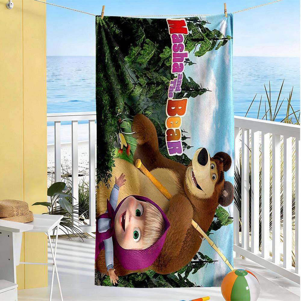 Masha Bear Beach Towel Quick-Dry Soft Microfiber Comfortable Lightweight Perfect for Traveling Yoga Camping and Swimming