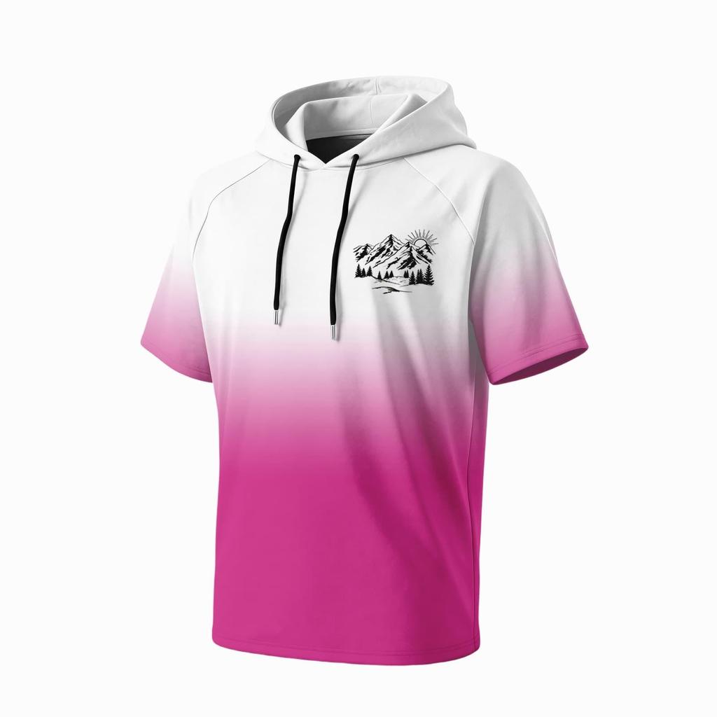 Men's Summer Quick Dry Short Sleeve T Shirt UPF 50 Plus Sun Protection Hooded Fishing Sports Shirt Lightweight Breathable