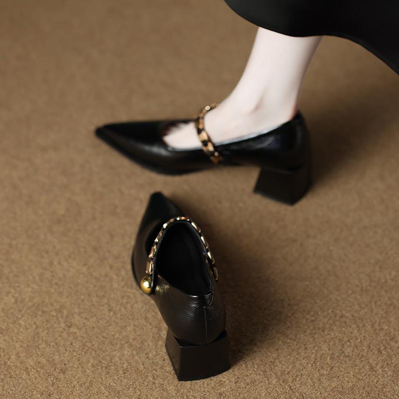 High heels women's 2025 new pointed French super beautiful Mary Jane women's shoes Maillard spring and autumn thick heels single shoes