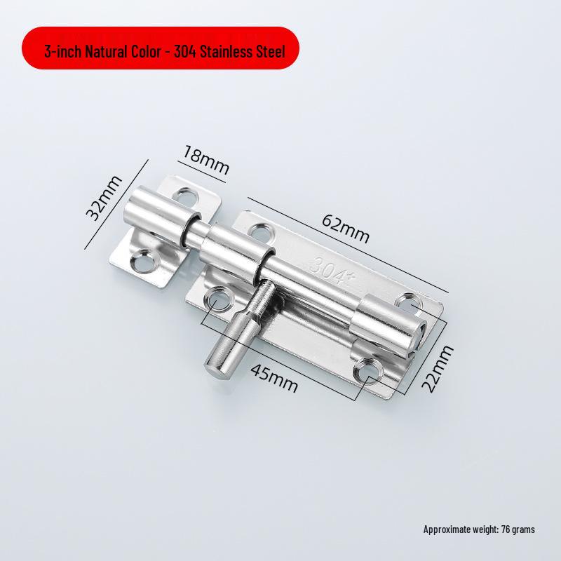 Surface-Mounted 304 Stainless Steel Anti-Theft Door Bolt, No Drilling Needed, for Wooden & Sliding Doors, Thickened Latch