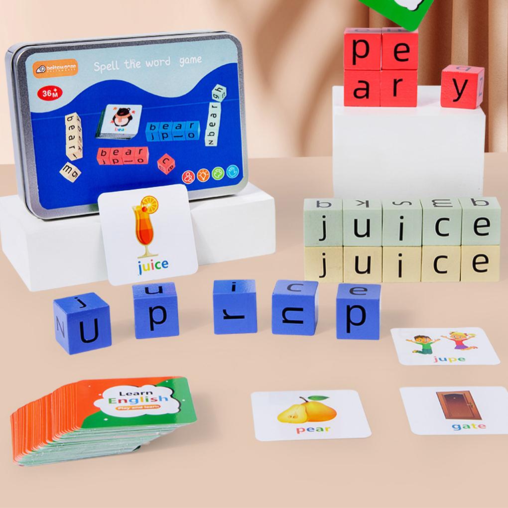 Word Matching Blocks Cognitive Pairing Toy For Learning Children Wooden Montessoris Letters Block