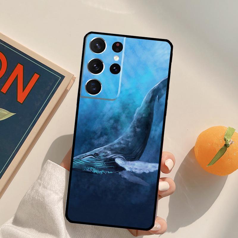Beautiful Blue Whale Painting Phone Case For Samsung Galaxy S22 S23 S21 Ultra S20 FE S8 S9 S10 Plus Note 10 20 Ultra Cover