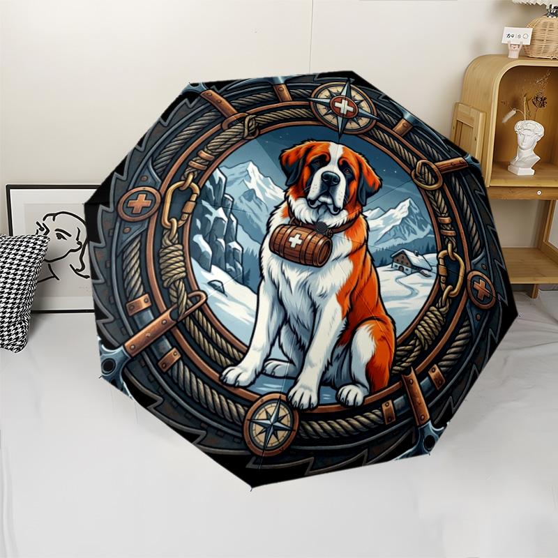 Mountain Rescue Dog Badge pattern umbrella, portable and foldable design, 8 ribs, a casual accessory for Halloween, Christmas, and birthday gifts.