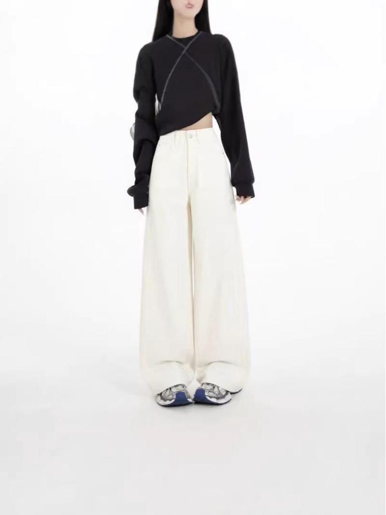 2026 Retro American Wide-Leg Curved Jeans: New Floor-Length Loose Straight-Leg Style for Spring & Autumn