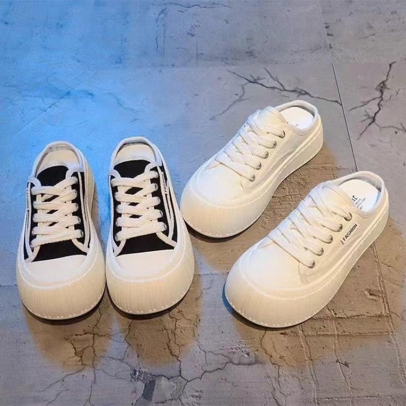 Summer thick-soled heightening lazy canvas slippers small skirt half slippers flat shoes