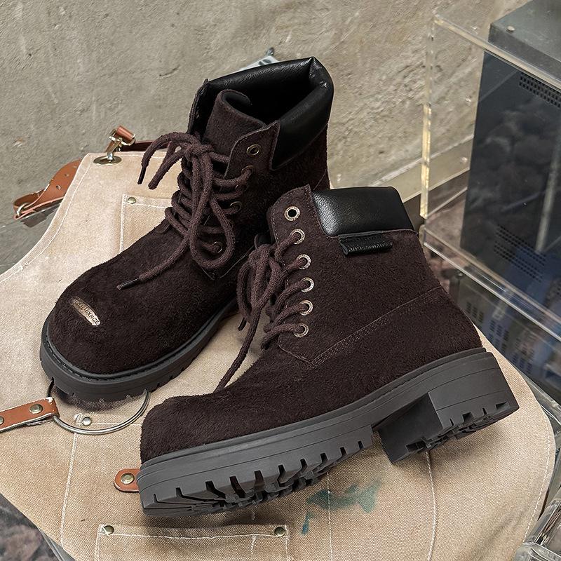 Mickey Yellow Herren Retro Motorrad-Martin-Stiefel mit dicken Sohlen und Höhenverstärkung