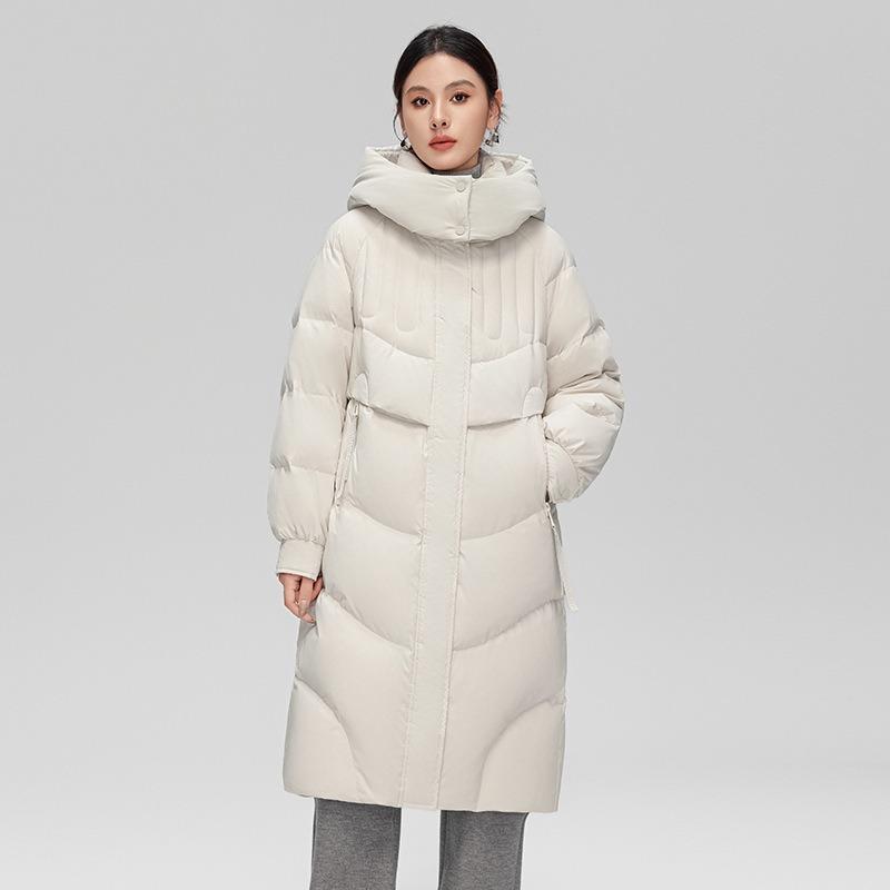 Women's clothing medium and long down jacket commuter casual solid color loose and thin thickened warm down jacket women