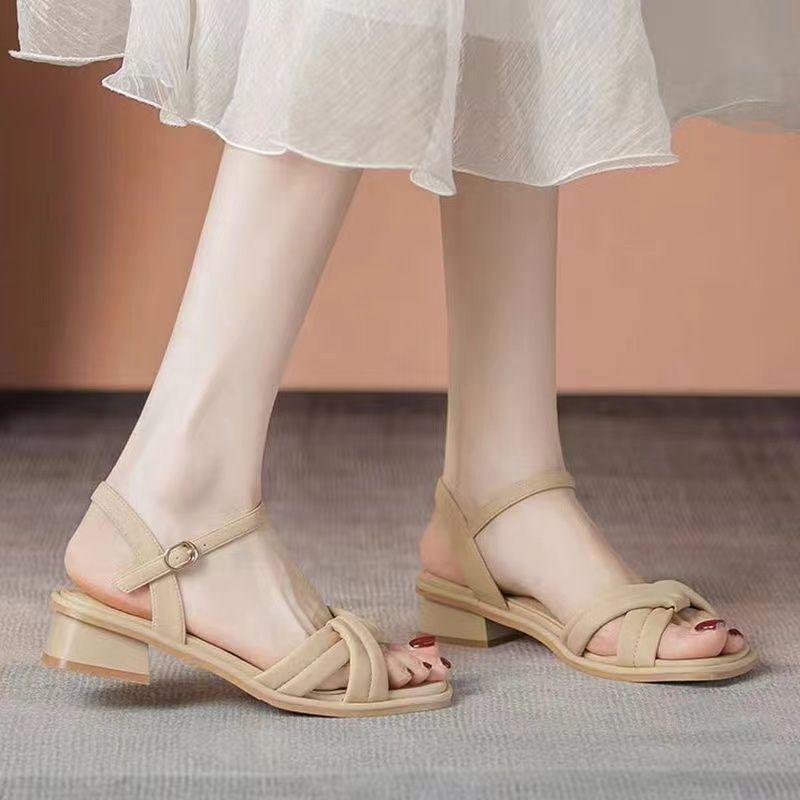 Women's Summer and Summer New Low-heeled Soft-soled Open-toed Sandals for Women's Outer Wear