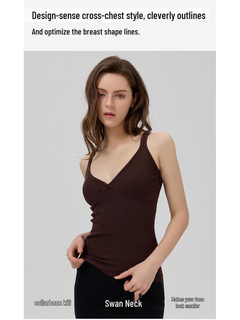 Women's Slimming V-Neck Lyocell Knit Camisole – Breathable, Sleeveless Base Layer for Summer