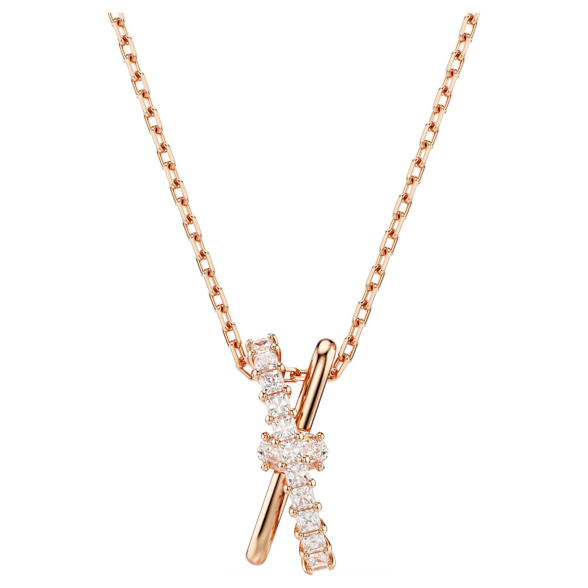 Swarovski Hyperbola X Shaped Crystal Pendant Necklace Women necklace Rose-Gold 5689788 Box (Random Color)