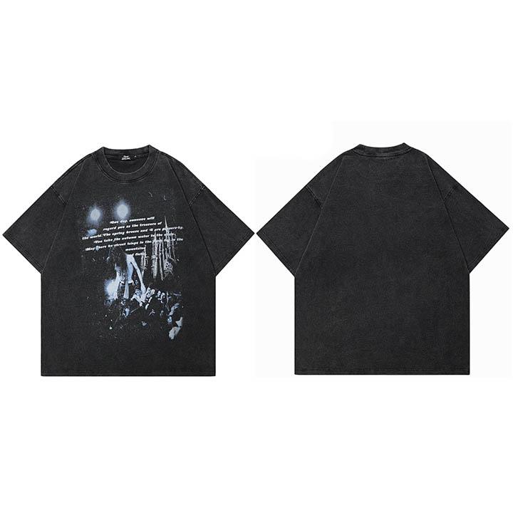 

Hip Hop Streetwear Retro Washed Black TShirt Vintage Graphic Rock T Shirt Cotton Unisex Tshirt Men Tops Tee Dope Hipster S