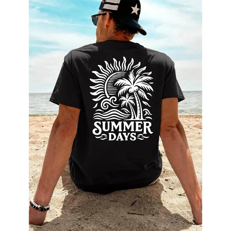 Unisexs Summer Days Palm Tree Beach TShirt 100 Cotton Hot Sale Casual Tee Breathable Tropical Print Tops
