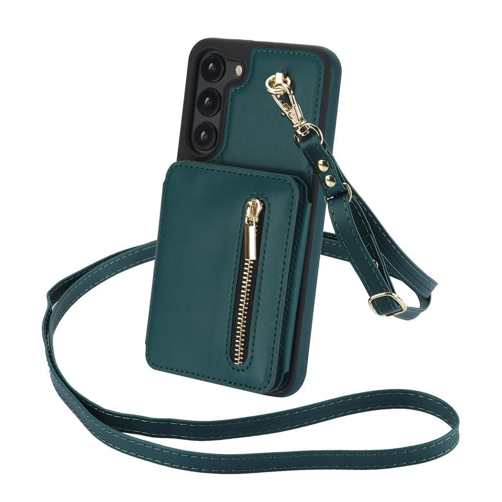 Crossbody Lanyard Zipper Cards Solt Case For Samsung Galaxy S24 Ultra S23 S22 Plus S25 A55 Kickstand Card Bag Pocket Purse Cover