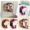 Cat Welcome Sign Moon Shaped Door Hanging Decorations Halloween Wreath  Indoor Outdoor Decorations