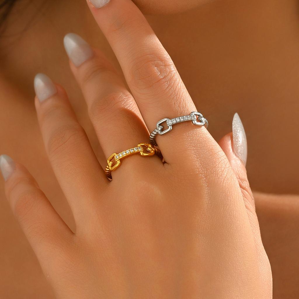 Women's Ring Geometric Lines Inlaid with Zircon Design Open Index Finger Ring Versatile Ring