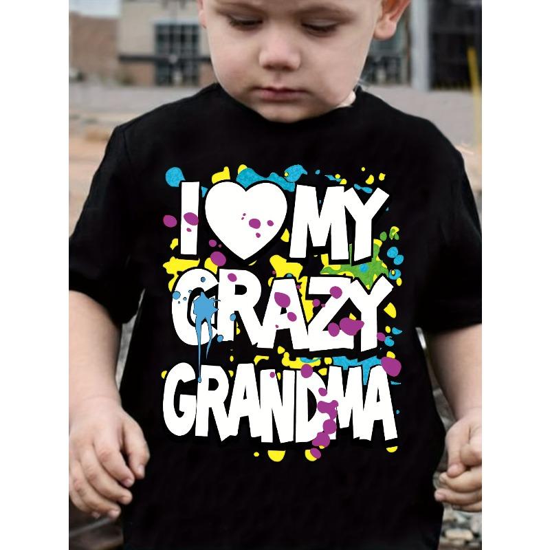 Boys Crew Neck Short Sleeve T-Shirt with I LOVE MY CRAZY GRANDMA Letter Print 110 чёрный