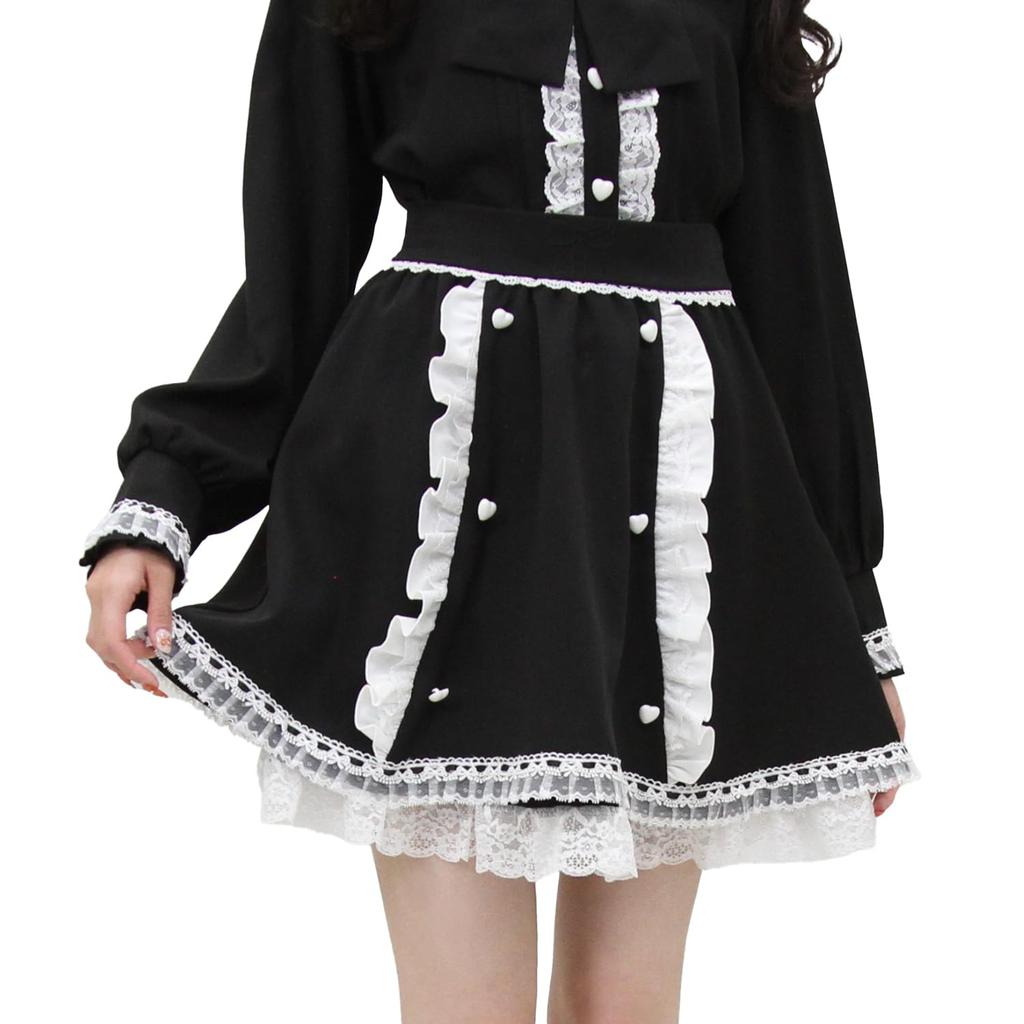 Yumetenbow Ribbon Embroidered Gathered Skirt 535201 Black x White