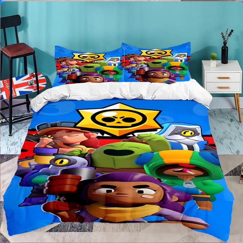 3PCS Brawl Stars Bedding Set,Including 1pc Duvet Cover And 2pcs Pillowcases Perfect for Bedroom, Dormitory, Large size Fan Christmas gift