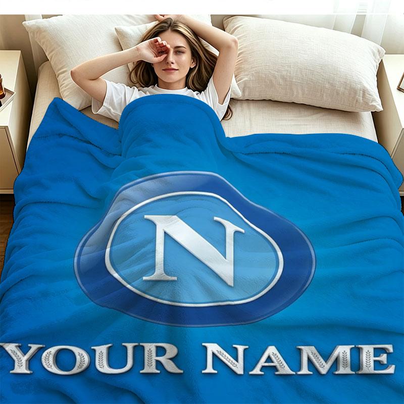 1PC SSC Napoli Custom Name Patterned Flannel Blanket Suitable For All Seasons for Home Decor Warmth and Comfort Gifts Holiday Present