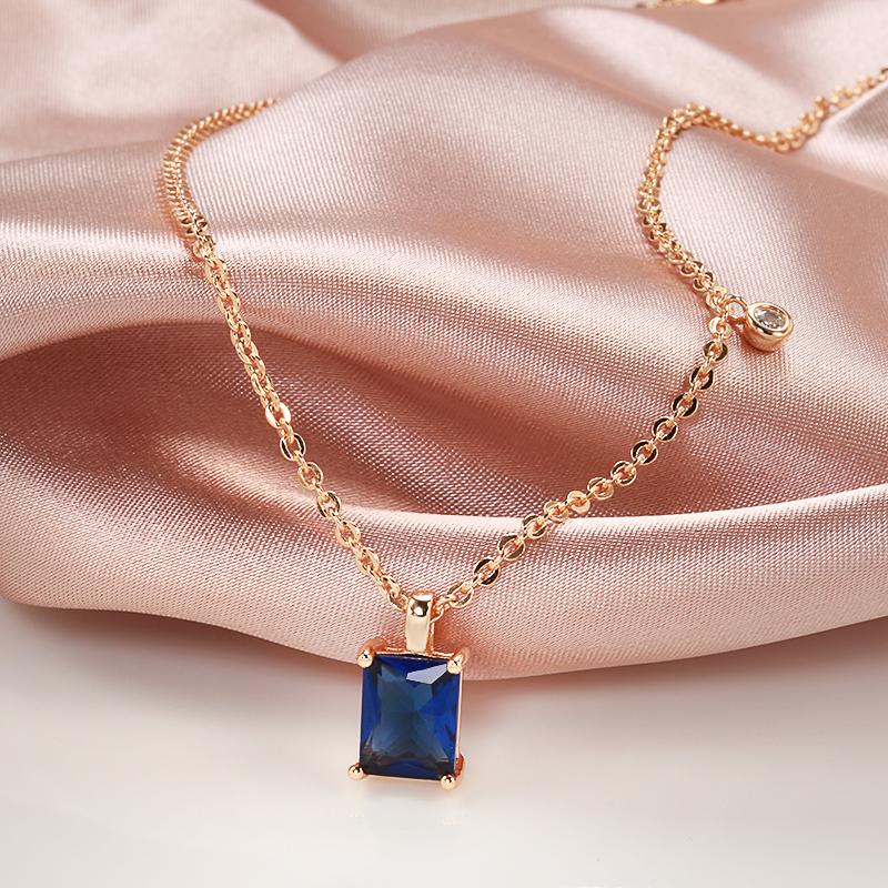 Colar com pingente quadrado de zircônia azul, cor dourada, corrente para festa de casamento, joias da moda para mulheres