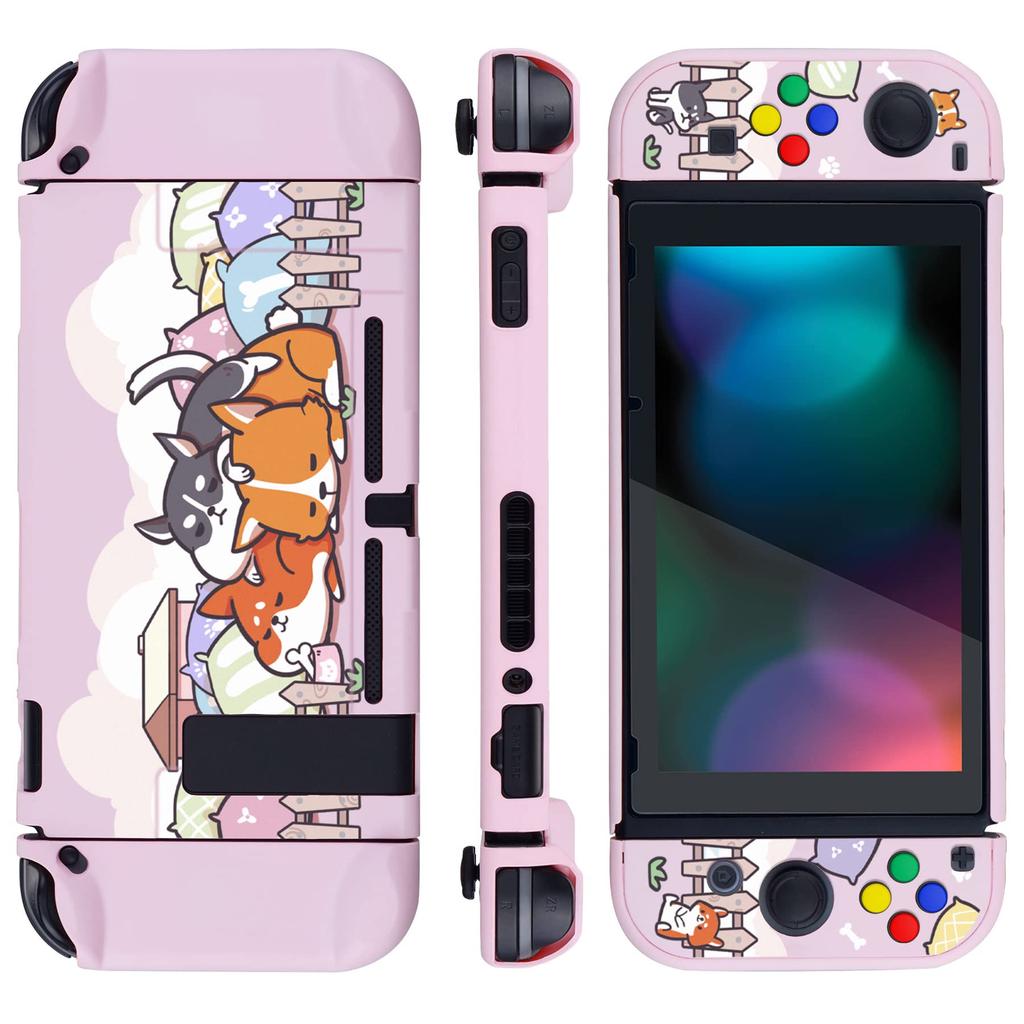 eXtremeRate PlayVital Switch Console Back NS Handheld Controller Detachable Protector Hard Customized Dockable Protective Case for Switch Shiba Cover,