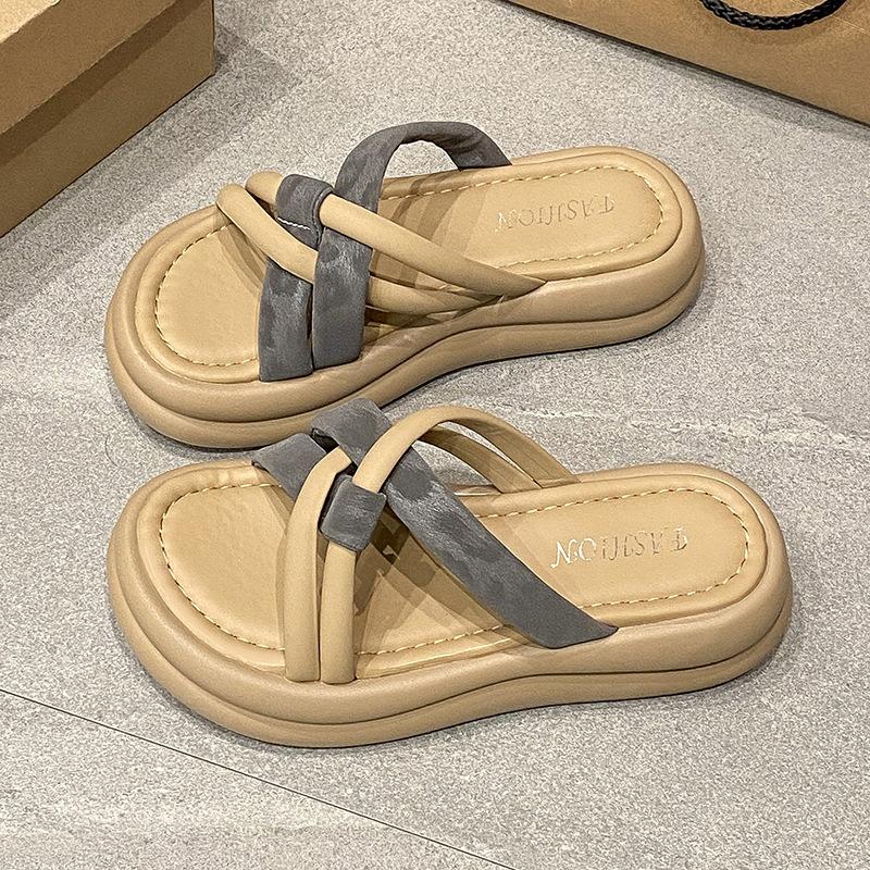 Women's Slippers Summer Wear Versatile Thick-soled Soft-soled Cool Slippers Non-slip and Deodorant Outdoor Beach One-word Slippers Women