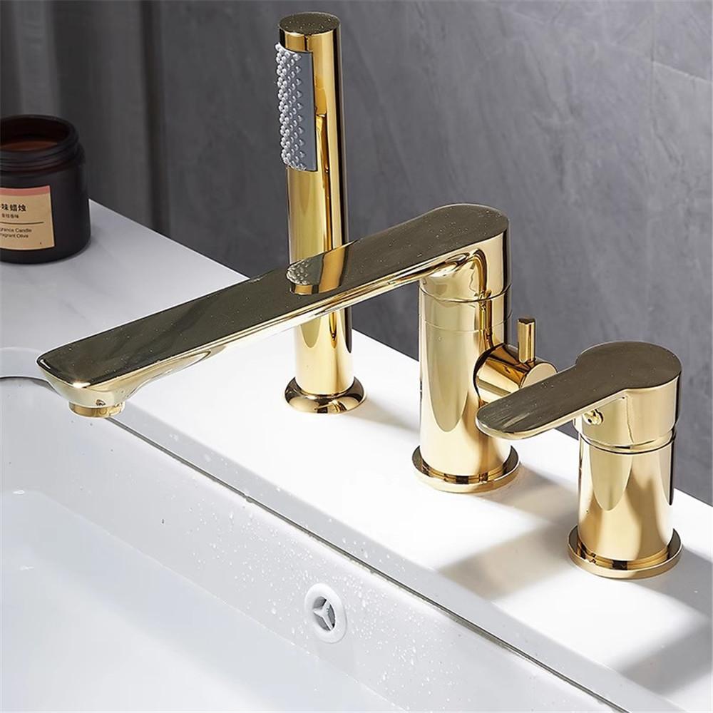 Brushed Gold Bathtub Faucet Widespread Bathtub Sink Mixer Tap black Brass Bathroom Bath Shower Faucet with Hand shower Head