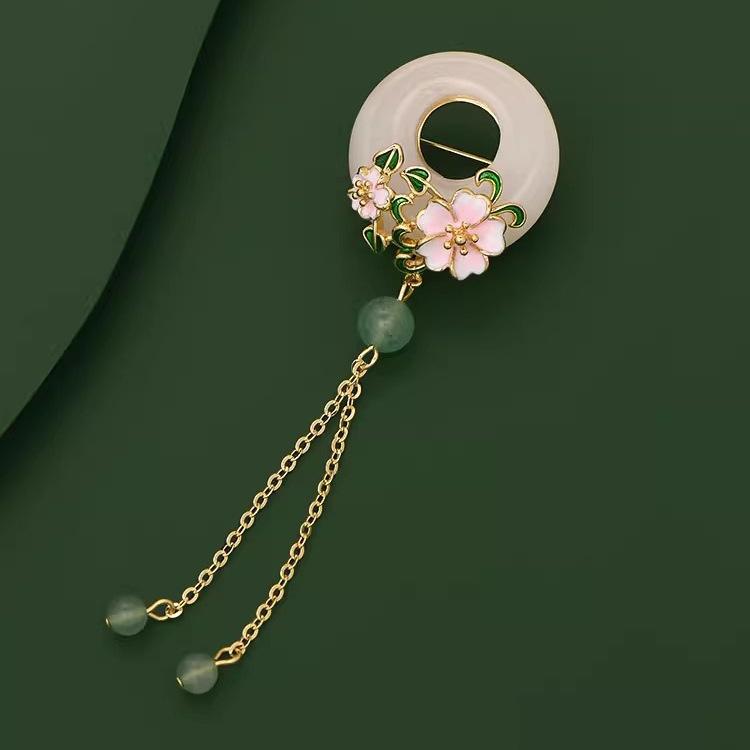 National Style Tassel Cherry Blossom Safety Buckle Brooch Femininity Advanced Sense Delicate Chinese Pin Dress Suit Accessories