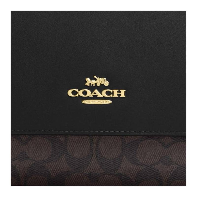 COACH Klare 25 gold-tone logo snap closure coated canvas shoulder tote medium women's walnut and black
