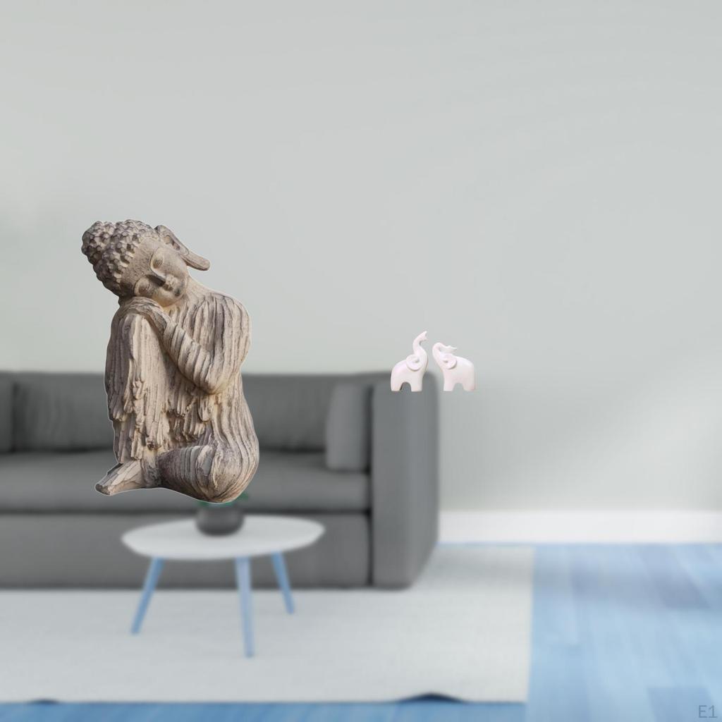 Buddha And Elephant Tabletop Sculpture Unique Garden Home Decor Figurine for Office Patio Shelf