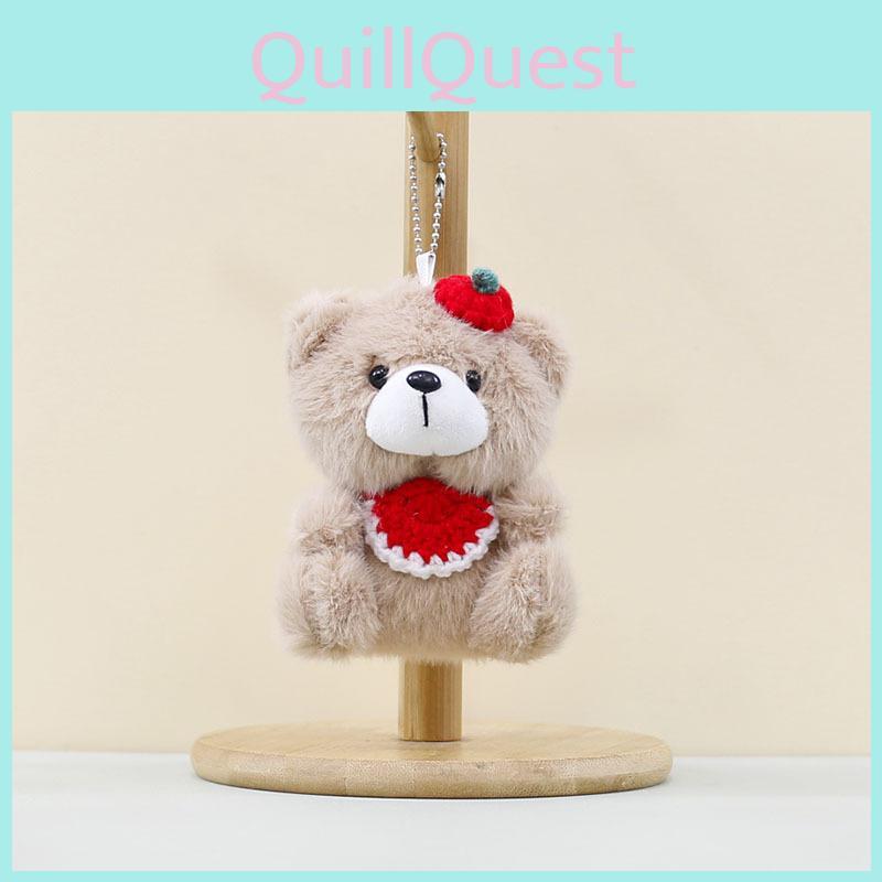 Adorable Brown And White Teddy Bear Plush Keychain Cute Animal Backpack Hang Decoration