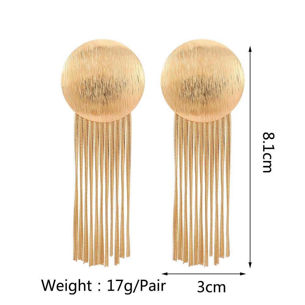 Punk Gold Color Metal Round Tassel Chain Long Dangle Drop Earrings For Women Trendy Luxury Ear Accessories Pendant Jewelry Gift