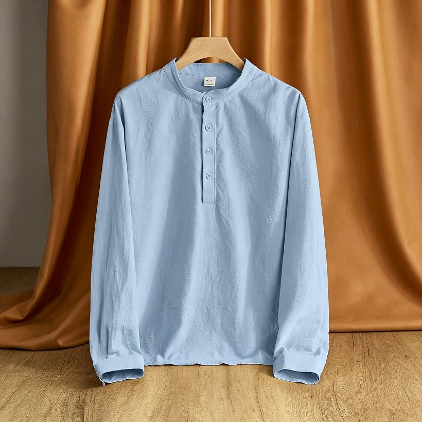 Loose Men's Linen Long Sleeve Shirt Casual Stand Collar Top Color Men's Casual Shirt Comfortable Breathable Summer Wear