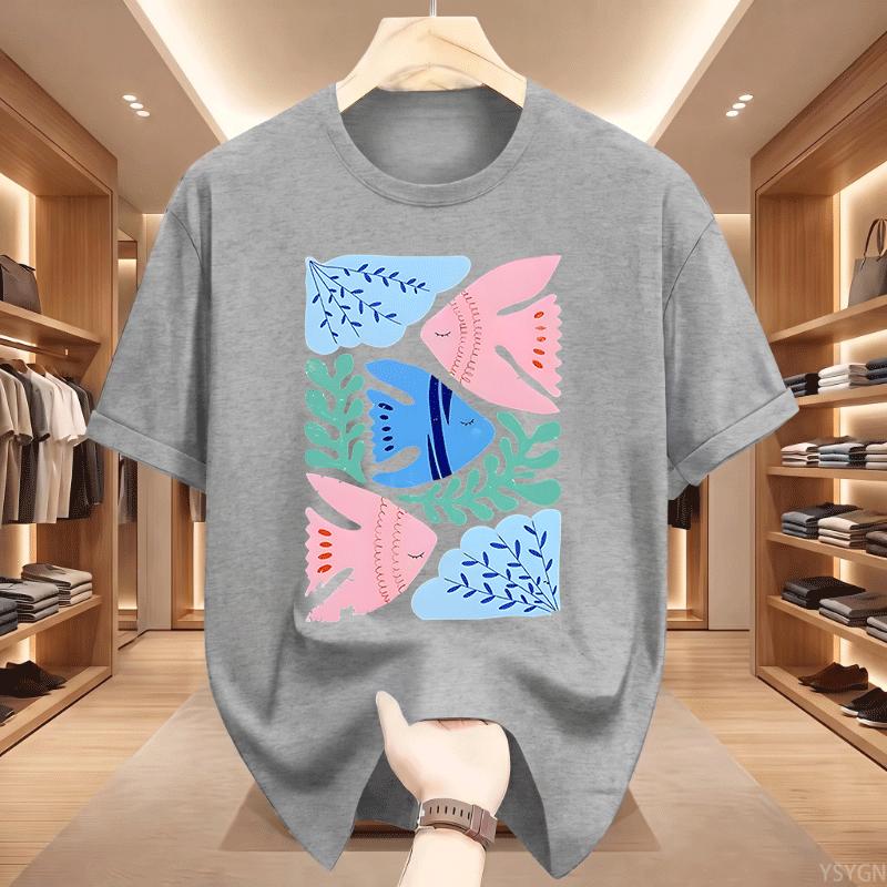 Feng Shui Minimalist Cartoon Printed Tshirt Unisex Unisex Flower Fish Loose Tshirt Casual Cotton Short Sleeved T Shirt Unisex Tops