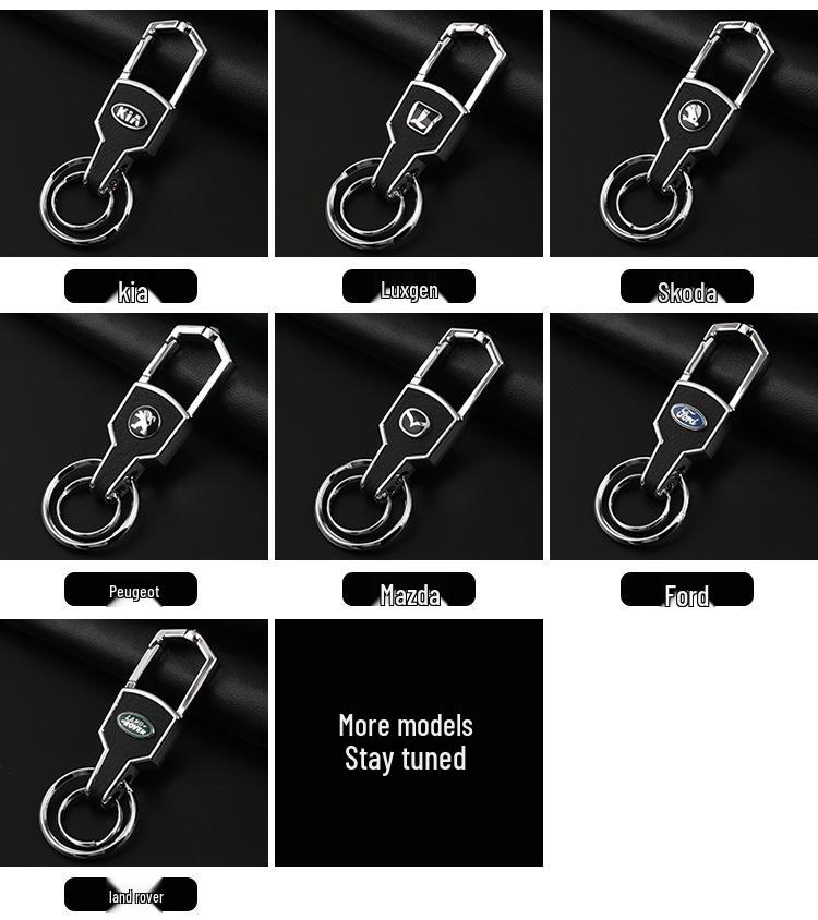 Diamond-Studded Metal & Leather Car Keychain with Double-Sided Logo