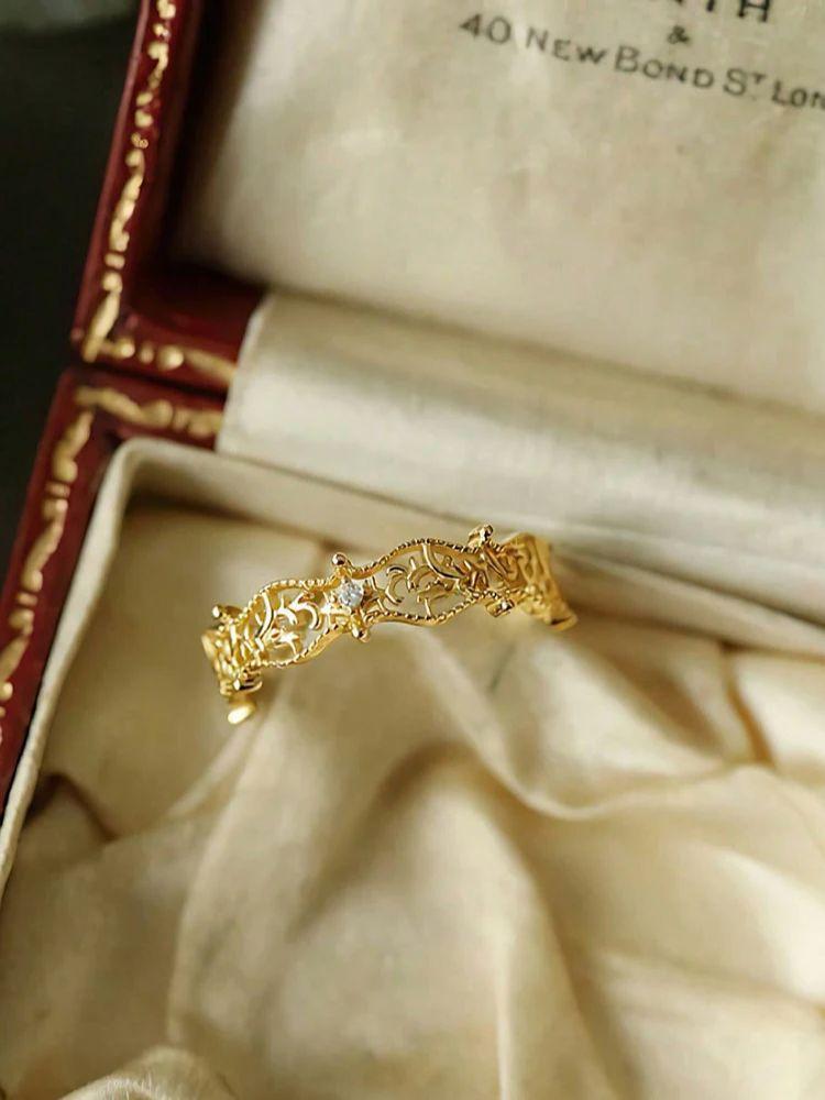925 Sterling Silver Vintage Hollow Branches Leaves Round Zircon Ring For Women Party Personalized High Quality Fine Jewelry 5
