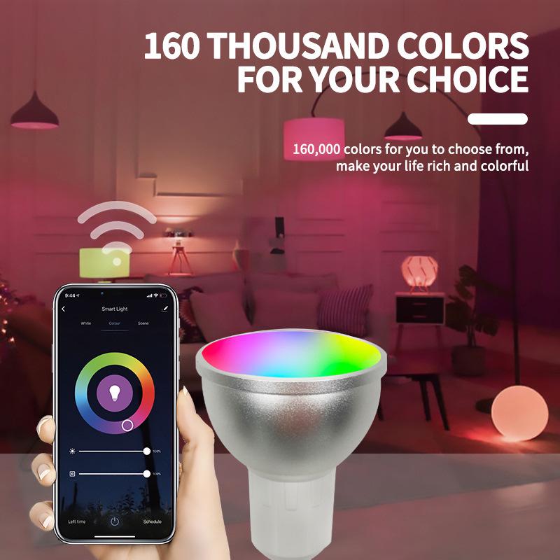 Voice-Controlled RGBCW Spotlight with Dimming & Color Temp Adjustment, Compatible with Alexa and Tuya, Smart GU5.3 WiFi Light.