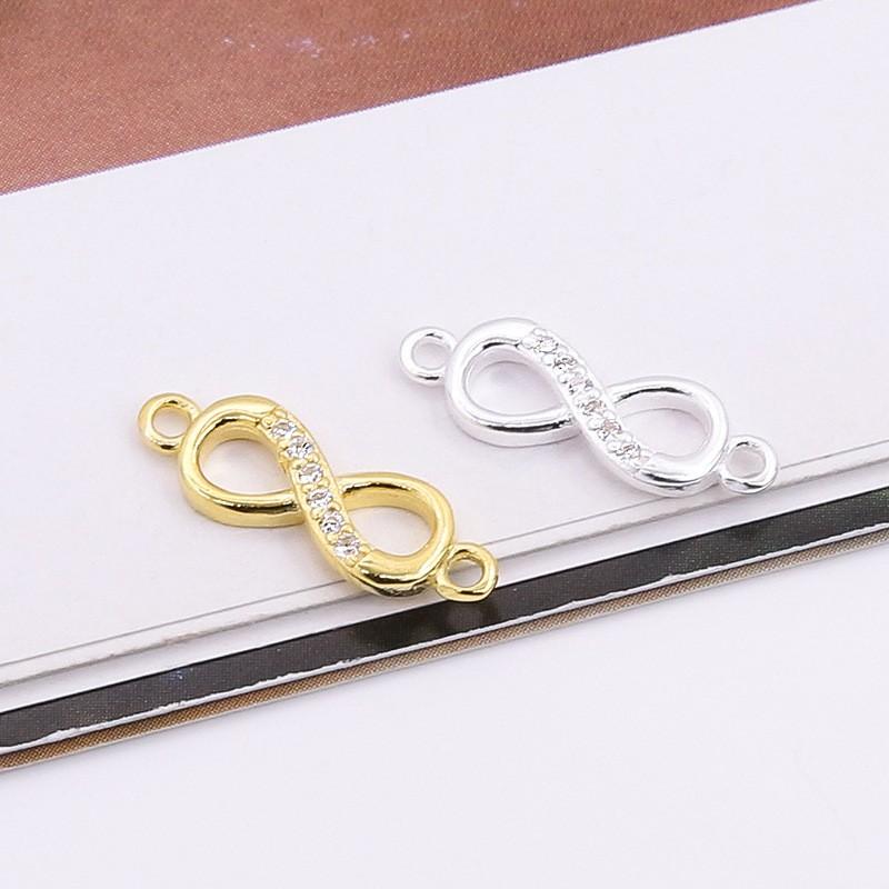 New Fashion 925 Sterling Silver Gold Plated 8-Shaped Number Zircon Charms for Jewelry Making Connector